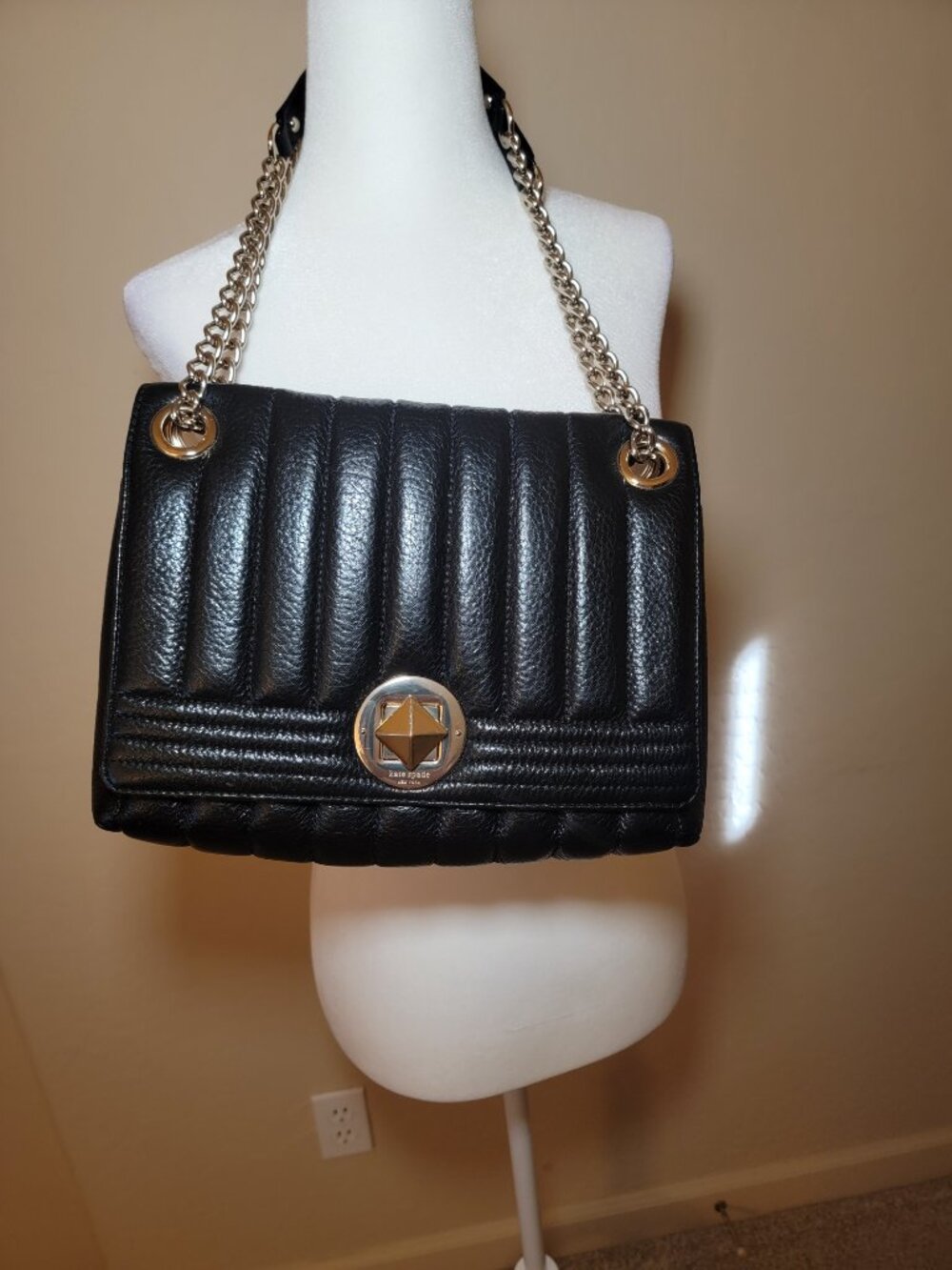 EUC! Kate Spade New York Black Quilted Leather Shoulder Bag with Chain strap